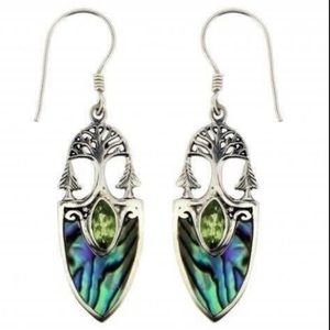 Tree Abalone Drop Green Crystal Earrings